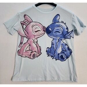 Disney Stitch & Angel Girls Jersey T-Shirt Size XL Light Blue Graphic Print LNC